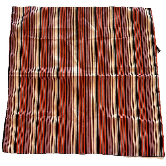 Vtg Symphony Striped 20” Square Scarf Black Tan Red Rolled Hem MCM 1960s USA - Picture 2 of 8